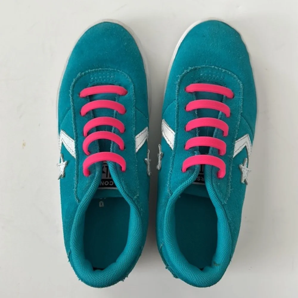 Converse Star Player Youth Teal Suede Pink Elastic Lace Sneakers 362537C Size 13